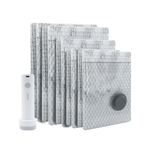 New Cordless Travel Vacuum Bag Set (Rechargeable Pump + 15 Bags)