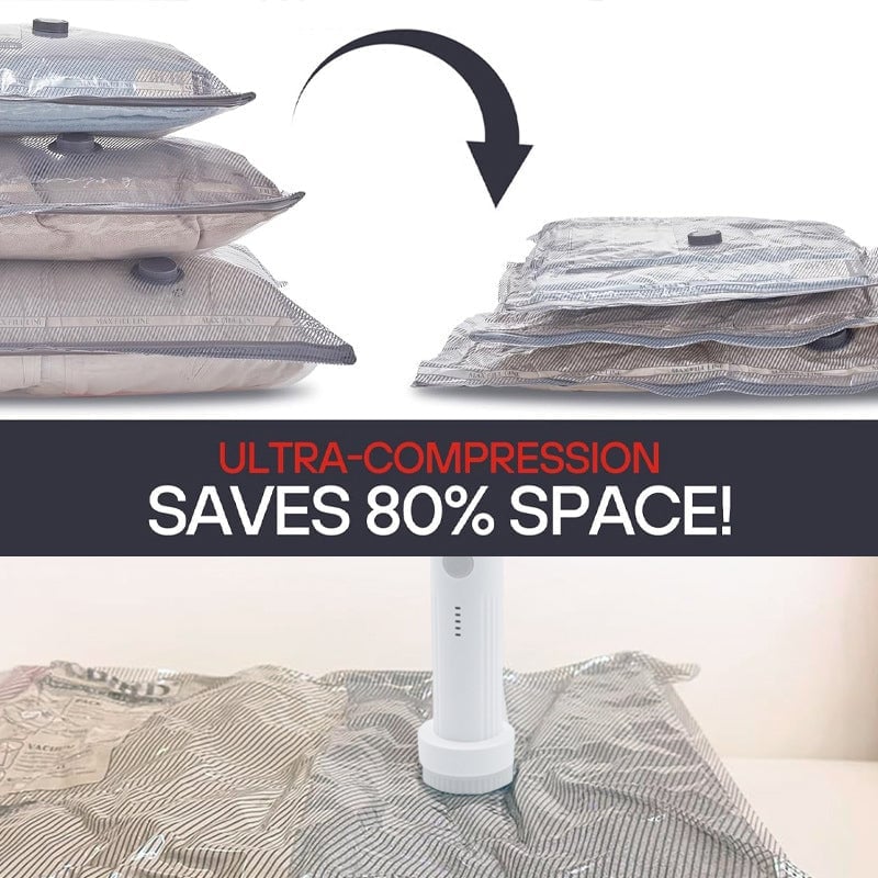 New Cordless Travel Vacuum Bag Set (Rechargeable Pump + 15 Bags)